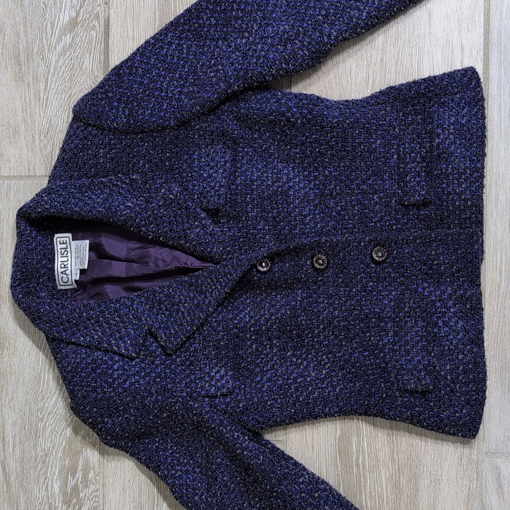 Carlisle Women's Tweed Navy Blazer Jacket  | Vintage Tweed Suit Blazer Jacket - Picture 7 of 13